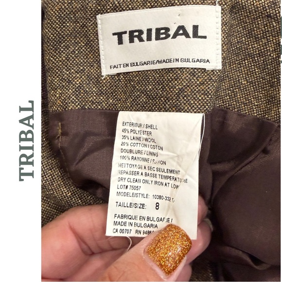 Tribal Wool-Blend Maxi Skirt Brown Faux Zipper Rear Slit Detail – Size 8 - Picture 5 of 5